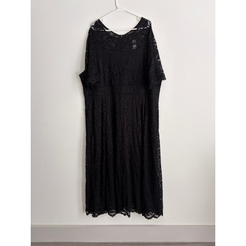 Chicwe Black Floral Lace Midi Dress Plus Size 4X Short Sleeve Cocktail Event NWT